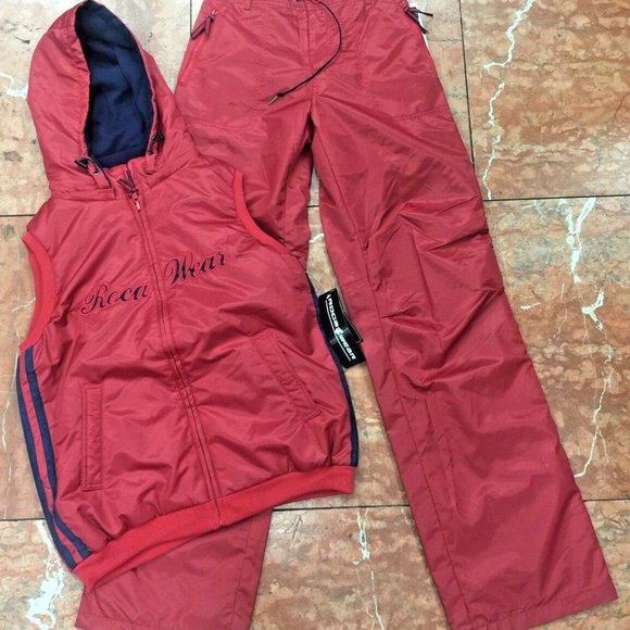 Women's Rocawear Jr Red | Navy Reversible Hoodie Vest and Pants Outfit Set NWT