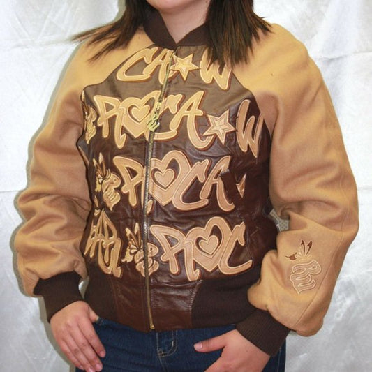 Women's Rocawear Jr Brown | Wheat All Over Wool & Leather Jacket NWT