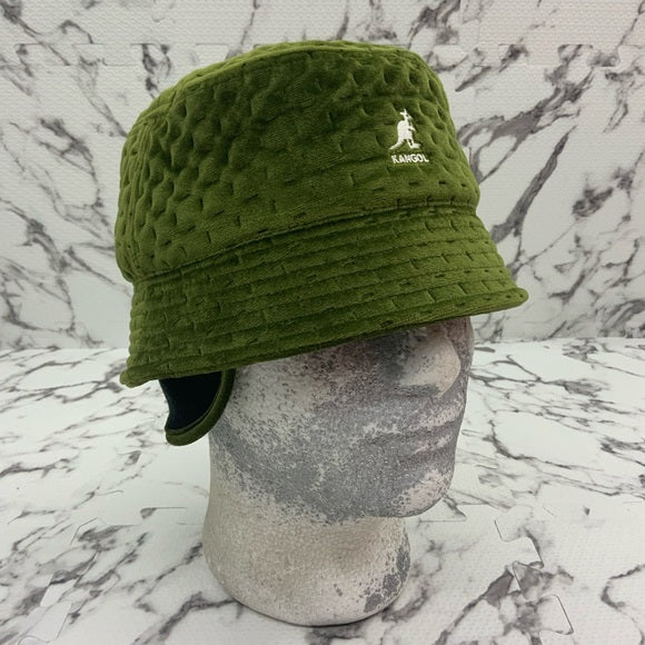 Men's Kangol Olive Green Dash Quilted Bin w/Ear Flaps Bucket Hat NWT