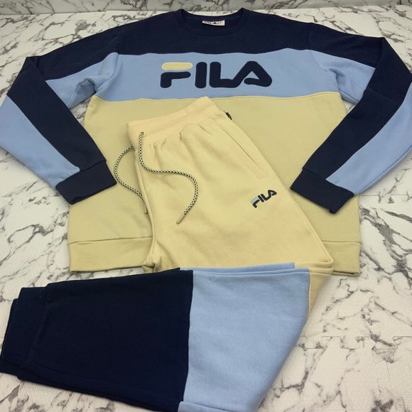 Men's Fila Navy | Sky Blue | Cream Fleece Sweatsuit NWT