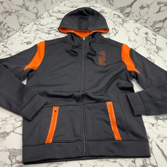 Men’s Fila Grey | Orange Full Zip Track Hoodie Jacket NWT