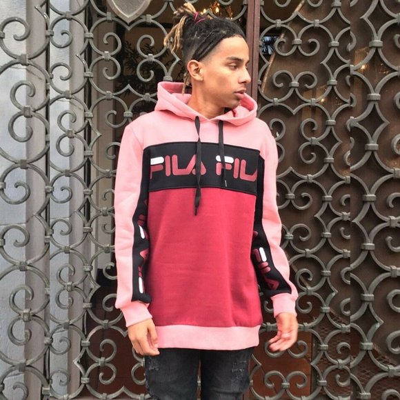 Men's Fila Burgundy | Pink | Black Fleece Hoodie NWT