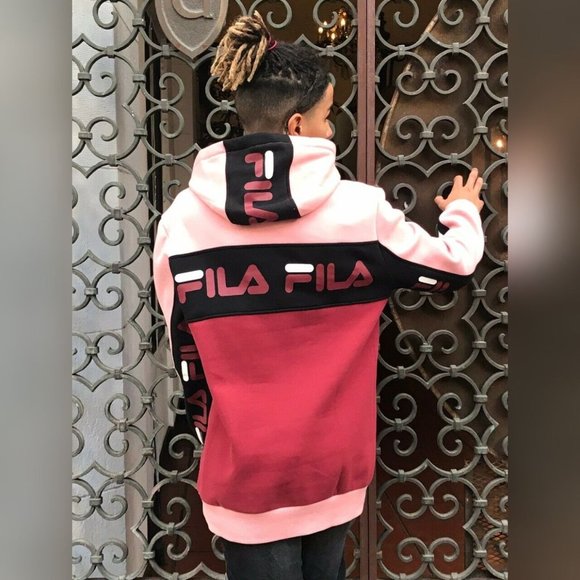 Men's Fila Burgundy | Pink | Black Fleece Hoodie NWT