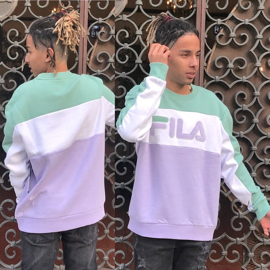 Men's Fila Mint | White | Lavender Fleece Crewneck NWT