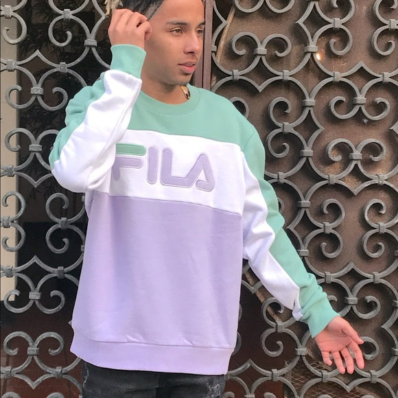 Men's Fila Mint | White | Lavender Fleece Crewneck NWT