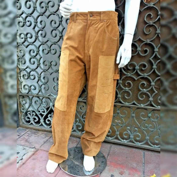 Men’s Davoucci Wheat Tiny Corduroy Genuine Suede Leather Pants NWT