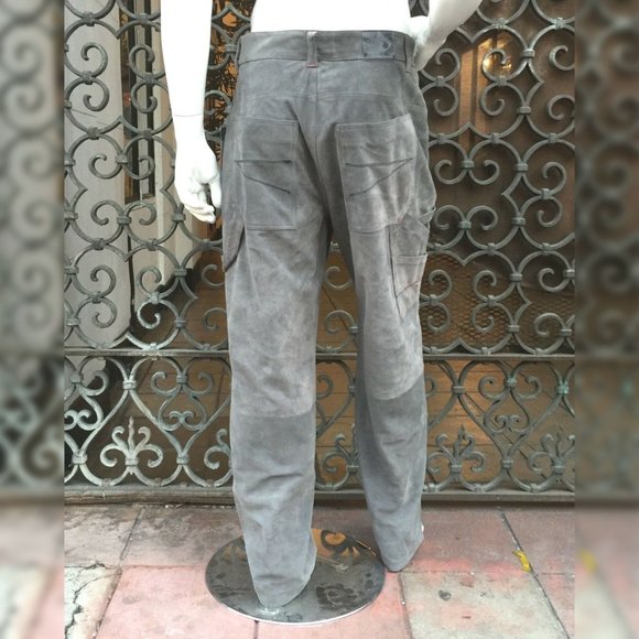 Men’s Davoucci Grey Tiny Corduroy Genuine Suede Leather Pants NWT