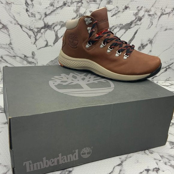 Men's Timberland Brown Flyroam Trail Waterproof Mid Hiker Md Full Grain Boots NWT