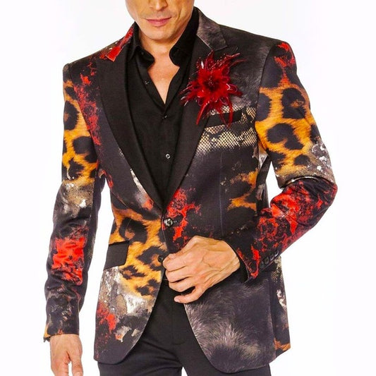 Men’s Angelino Black Animal Print Casual Prom | Tuxedo | Blazer NWT