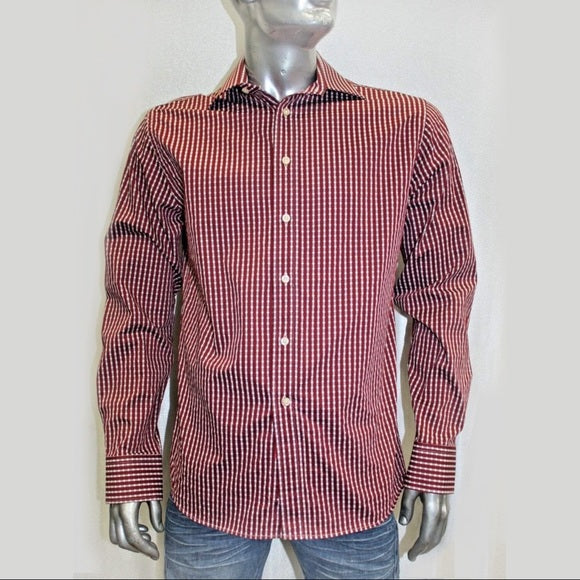 Men's Rufus Striped Burgundy | White Long Sleeve Button Down Shirt NWT