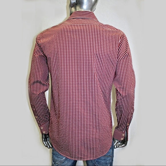 Men's Rufus Striped Burgundy | White Long Sleeve Button Down Shirt NWT