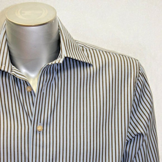 Men's Rufus Bronze | Lt.Blue Pinstripe Long Sleeve Button Down Shirt NWT