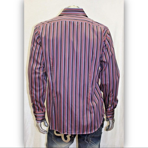 Men's Rufus Pinstripe Black | Red | Silver | Royal Blue Button Down Shirt NWT