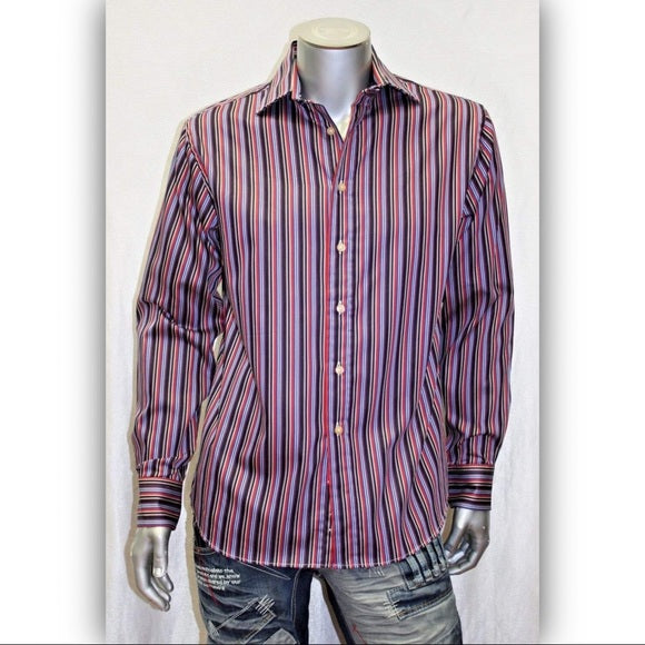 Men's Rufus Pinstripe Black | Red | Silver | Royal Blue Button Down Shirt NWT