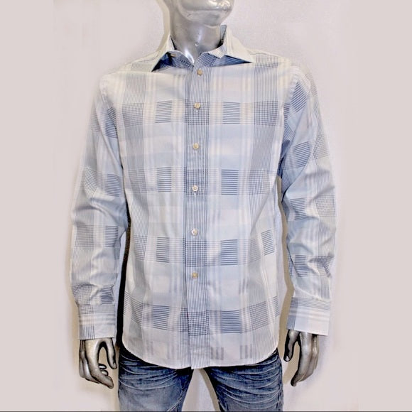 Men's Rufus Plaid Sky Blue | White | Med.Blue Button Down Shirt NWT