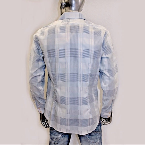 Men's Rufus Plaid Sky Blue | White | Med.Blue Button Down Shirt NWT