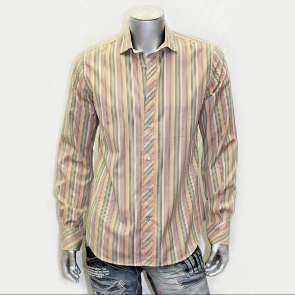 Men's Rufus Beige | Green | Orange | Purple | Black Pinstripe Button Down Shirt NWT