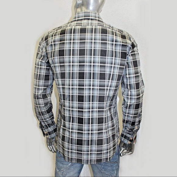 Men's Rufus Black | White | Grey Long Sleeve Button Down Shirt NWT