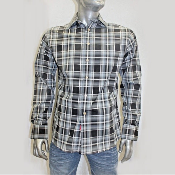 Men's Rufus Black | White | Grey Long Sleeve Button Down Shirt NWT