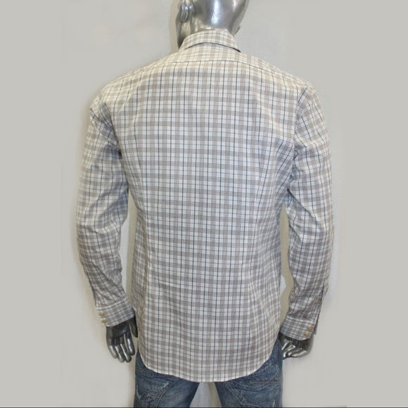 Men's Rufus Plaid White | Brown | Navy Long Sleeve Button Down Shirt NWT