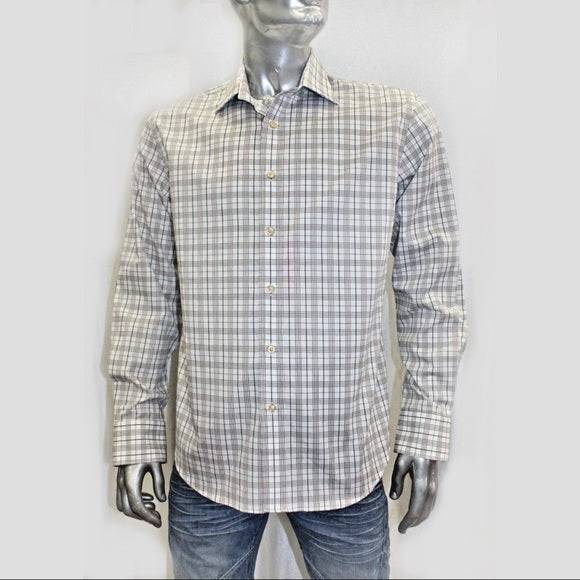 Men's Rufus Plaid White | Brown | Navy Long Sleeve Button Down Shirt NWT