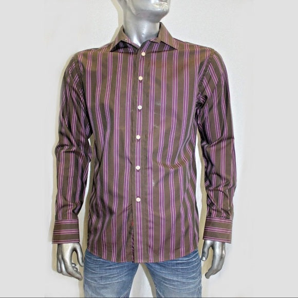 Men's Rufus Striped Brown | Eggplant Long Sleeve Button Down Shirt NWT