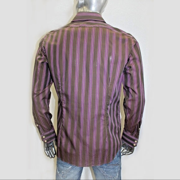 Men's Rufus Striped Brown | Eggplant Long Sleeve Button Down Shirt NWT