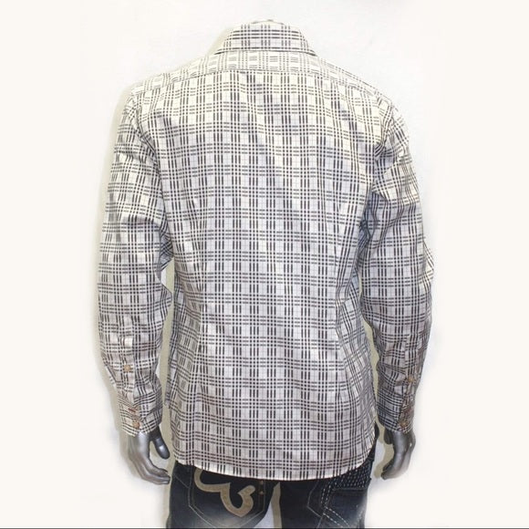 Men's Rufus Bronze | Off White Plaid Long Sleeve Button Down Shirt NWT