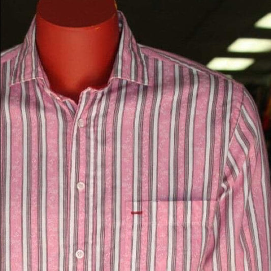 Men's Rufus Pink | White | Brown Striped Long Sleeve Button Down Shirt NWT