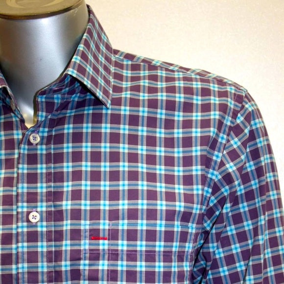 Men's Rufus Purple | Lt blue Plaid Long Sleeve Button Down Shirt NWT