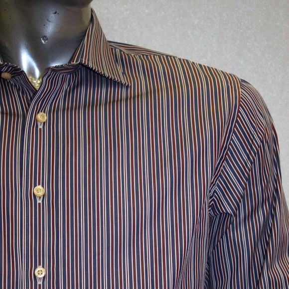 Men's Rufus Deep Burgundy | Navy Striped Long Sleeve Button Down Shirt NWT