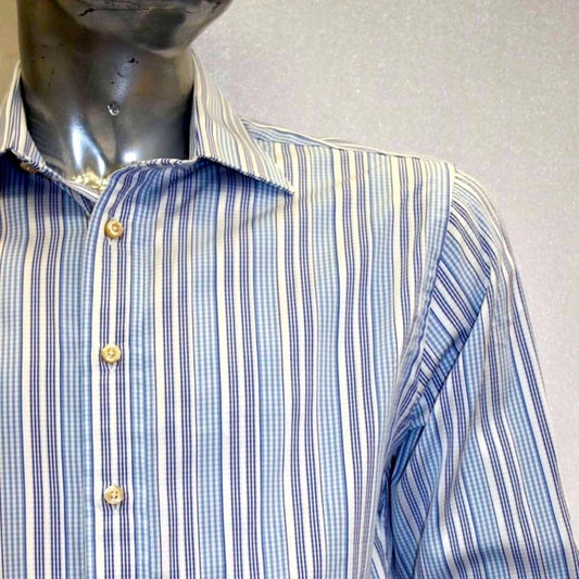 Men's Rufus White | Lt. Blue | Navy Striped Long Sleeve Button Down Shirt NWT