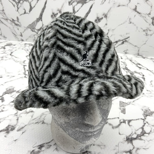 Men's Kangol Grey | Black Faux Fur Fuzzy Casual Bucket Hat NWT