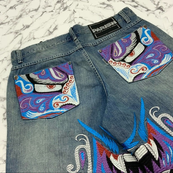 Men's Parish Mid Blue | Purple Dragon Denim Shorts NWT