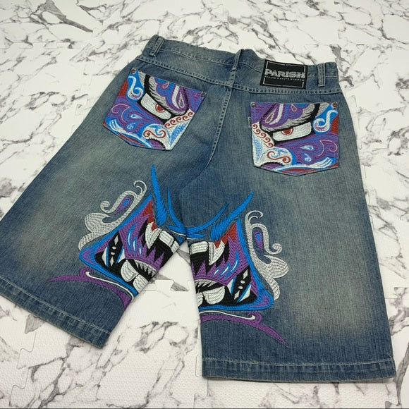 Men's Parish Mid Blue | Purple Dragon Denim Shorts NWT