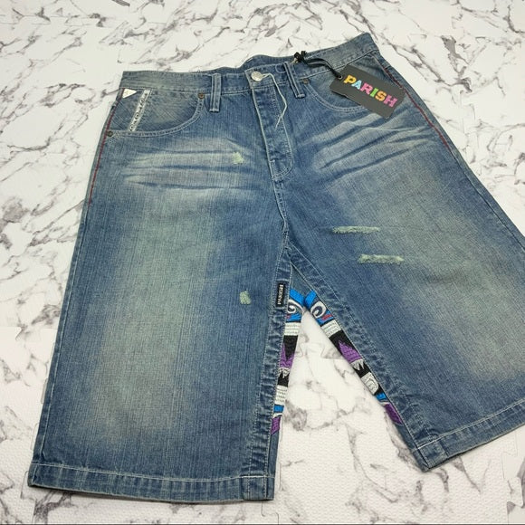 Men's Parish Mid Blue | Purple Dragon Denim Shorts NWT