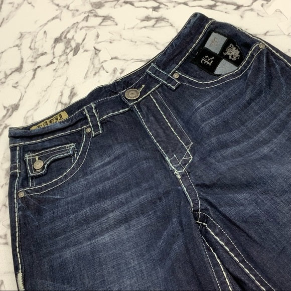 Men's Kanji Dk Blue | White Rhinestones Denim Shorts NWT