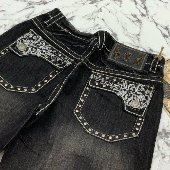 Men's Kanji Black | White Rhinestones Denim Shorts NWT