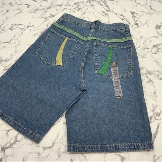 Men's Vokal by Nelly Mid Blue | Yellow | Green Denim Shorts NWT