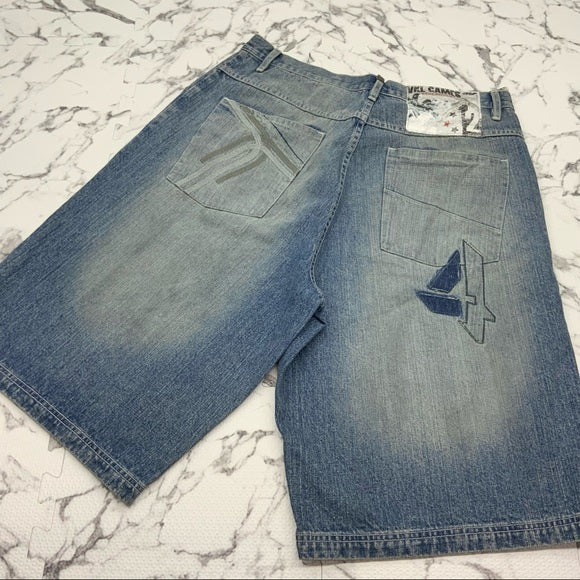 Men's Vokal by Nelly Mid Blue  Dirty Denim Shorts NWT