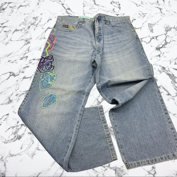 Men's Miskeen Streetwear Mid Blue Wide Leg Denim Pants NWT