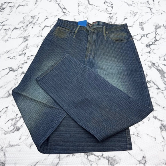 Men's Miskeen Streetwear Raw Blue Wide Leg Denim Pants NWT