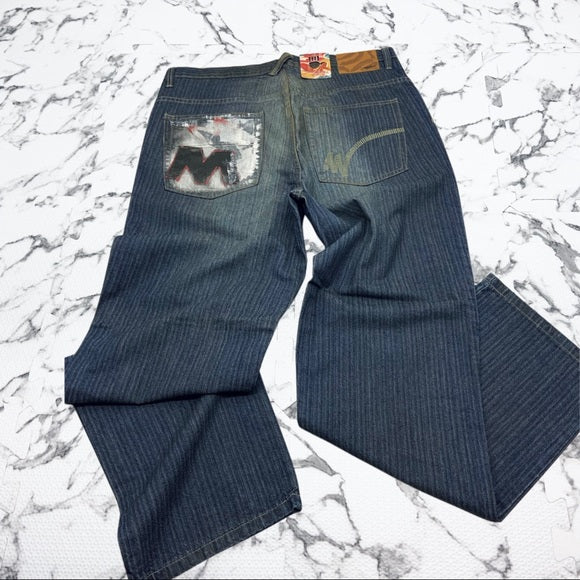 Men's Miskeen Streetwear Dk Blue Wide Leg Denim Pants NWT