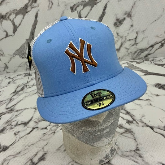 Men's New Era Cap Sky Blue | Brown | White Plaid 59FIFTY NY Yankees Limited Edi