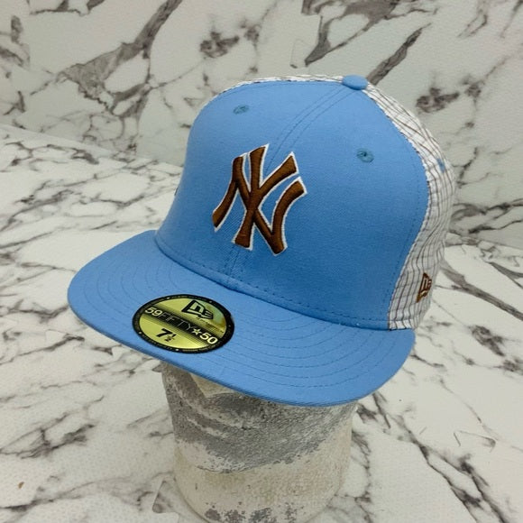 Men's New Era Cap Sky Blue | Brown | White Plaid 59FIFTY NY Yankees Limited Edi