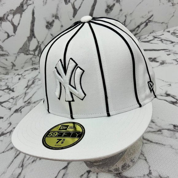 Men's New Era Cap MLB NY Yankees White All Over | Black Pipping 59FIFTY NWT