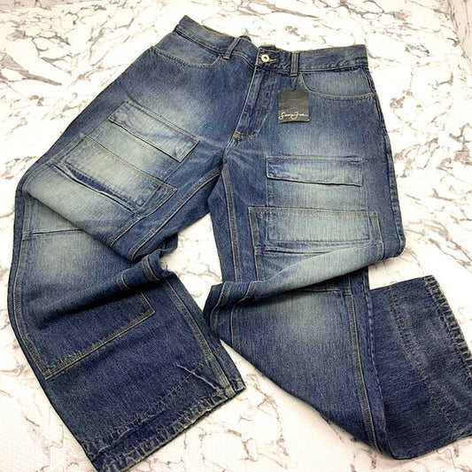 Men's Sean John Blue Sandblast Wide Leg Denim Pants NWT