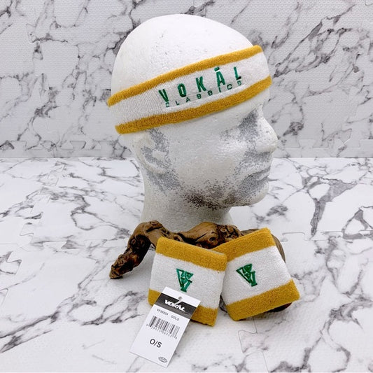 Men’s Vokal Wristbands & Headband White | Mustard | Green Set by Nelly NWT