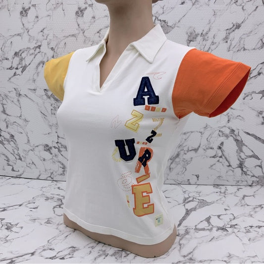 Women's Azzure White | Yellow | Orange V-Neck Polo Shirt NWT