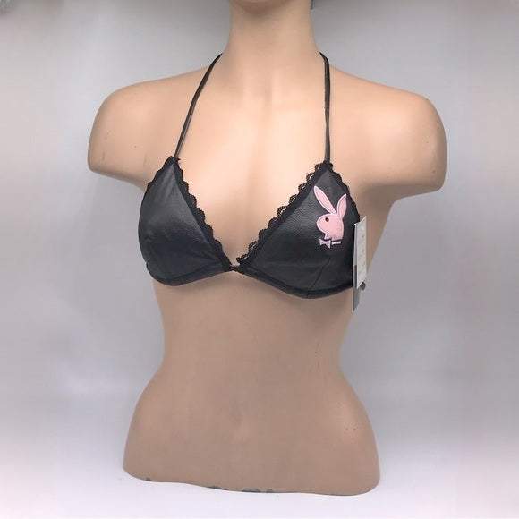 Women’s Playboy Black Genuine Leather Bra NWT